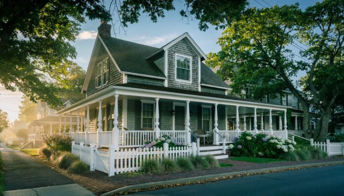 Firefly realistic photo of a classic jersey shore home with a wide front porch and white trim 469804