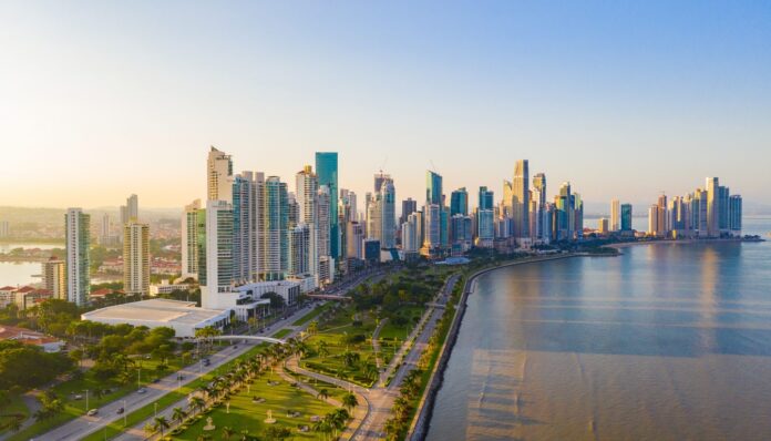 35 firefly aerial photograph of the panama city skyline at golden hour a dense cluster of moder 594738